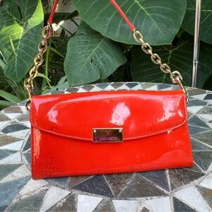 Jimmy Choo y2k vintage patent leather clutch wallet shoulder bag chain strap